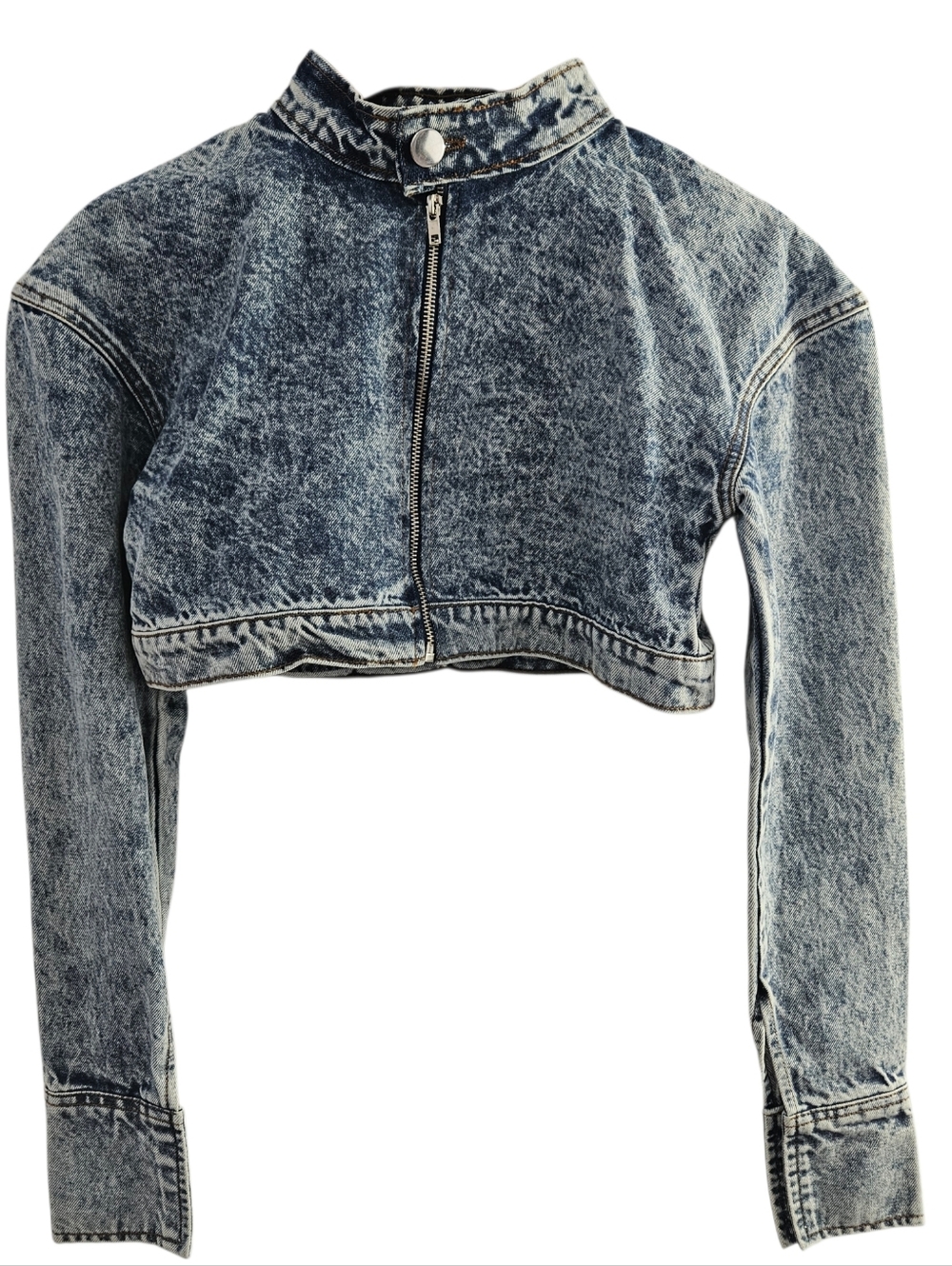 PrettyLittleThing Cropped Acid-Wash Denim Jacket - Blue Gray